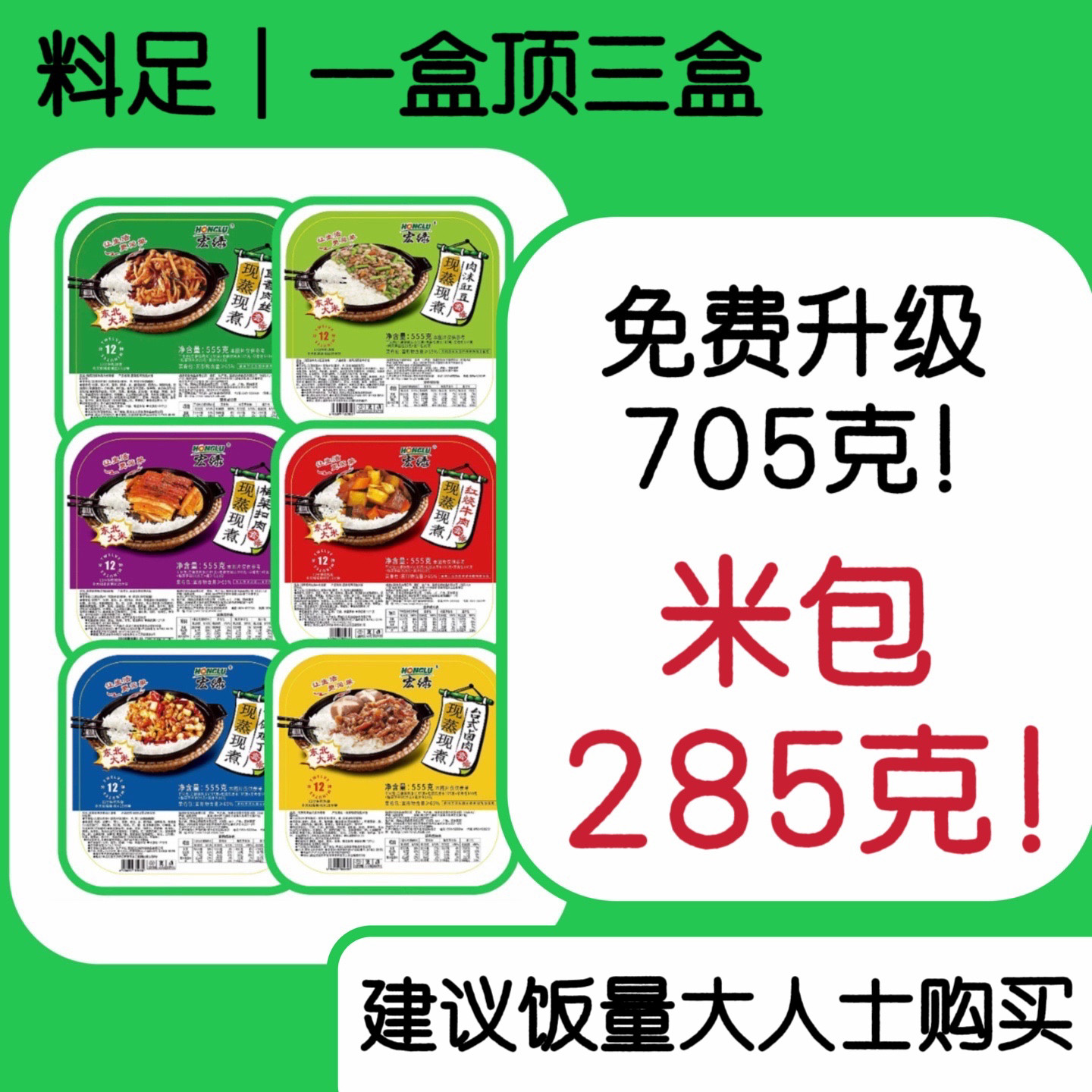 巨大号特宏绿自热米饭10盒超特份量方便动加煮速食不辣装分级免煮