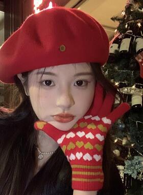 B标韩版大头蓓蕾羊毛贝雷帽新款显脸英伦复古秋冬画家毛呢气质