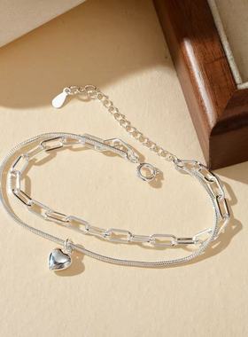 爱心双层手链女ins风碎银子