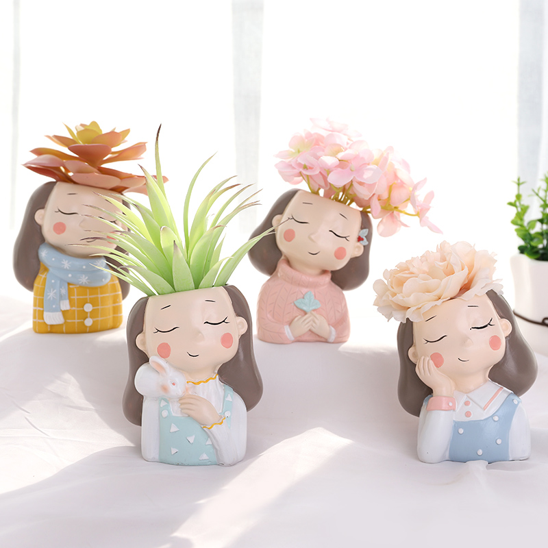 美式卡通ins少女造型多肉花盆创意盆栽装饰小摆件植物微景观可爱