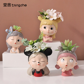 多肉花盆可爱卡通少女造型创意个性 花园阳台布置轻奢植物盆栽小号