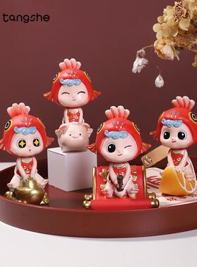 小鲤子幸运排排坐小摆件鲤科状元可爱锦鲤潮玩工位装饰品送礼好物