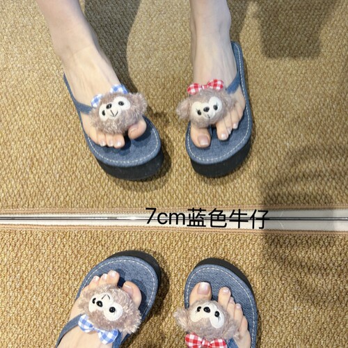 晓晓手作「7cm坡跟」女夏外穿拖鞋沙滩海边旅游度假厚底人字拖