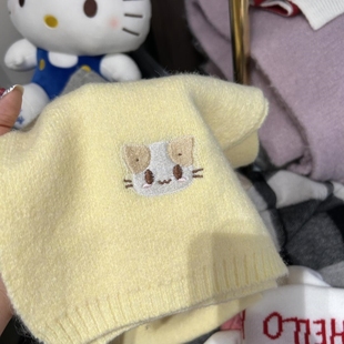 围巾女款2024新款韩系氛围感冬季细条小巧姜黄色毛线羊绒羊毛围脖