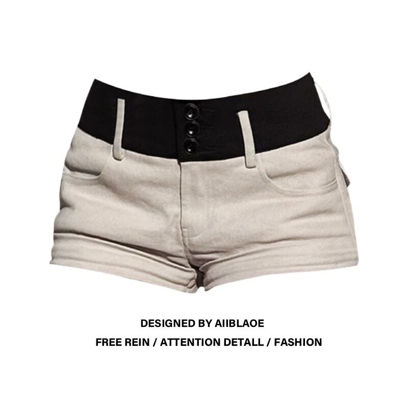 大码胖mm美式街头撞色低腰短裤女夏季新款辣妹时尚百搭包臀超短裤