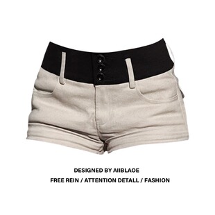 女夏季 街头撞色低腰短裤 新款 辣妹时尚 大码 百搭包臀超短裤 胖mm美式