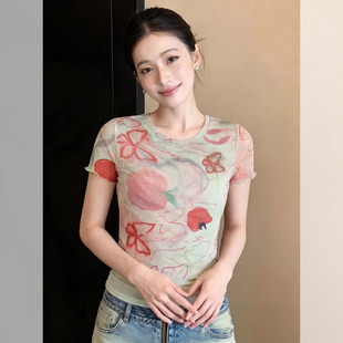 大码胖MM修身显瘦短袖t恤女2026夏季设计感别致很仙的短款小上衣