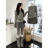 时尚 大码 胖mm设计刺绣毛呢松紧腰半身裙女2026新款 高腰A字短裙子