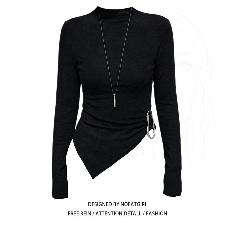 大码胖MM显瘦气质半高领长袖T恤女秋冬季不对称设计感打底衫上衣,女装/女士精品,大码内搭,淘宝优惠券,粉丝福利购,淘宝优惠卷