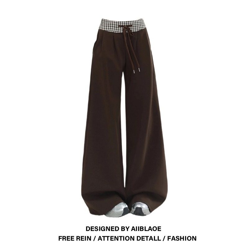 大码胖mm复古美式宽松休闲裤女秋冬季拼接时尚高腰显瘦绝美阔腿裤,女装/女士精品,大码裤装,淘宝优惠券,粉丝福利购,淘宝优惠卷