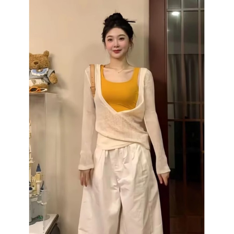 大码胖MM气质百搭设计感防晒罩衫女夏季设计感叠穿背心上衣两件套