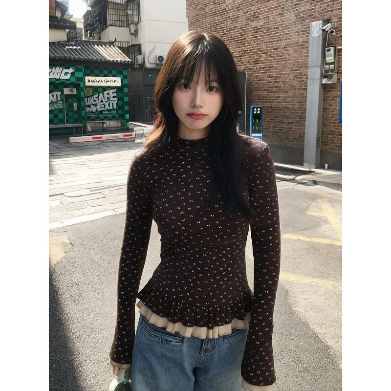 大码胖mm美式辣妹碎花长袖t恤女秋冬花边显瘦气质打底衫内搭上衣,女装/女士精品,大码内搭,淘宝优惠券,粉丝福利购,淘宝优惠卷