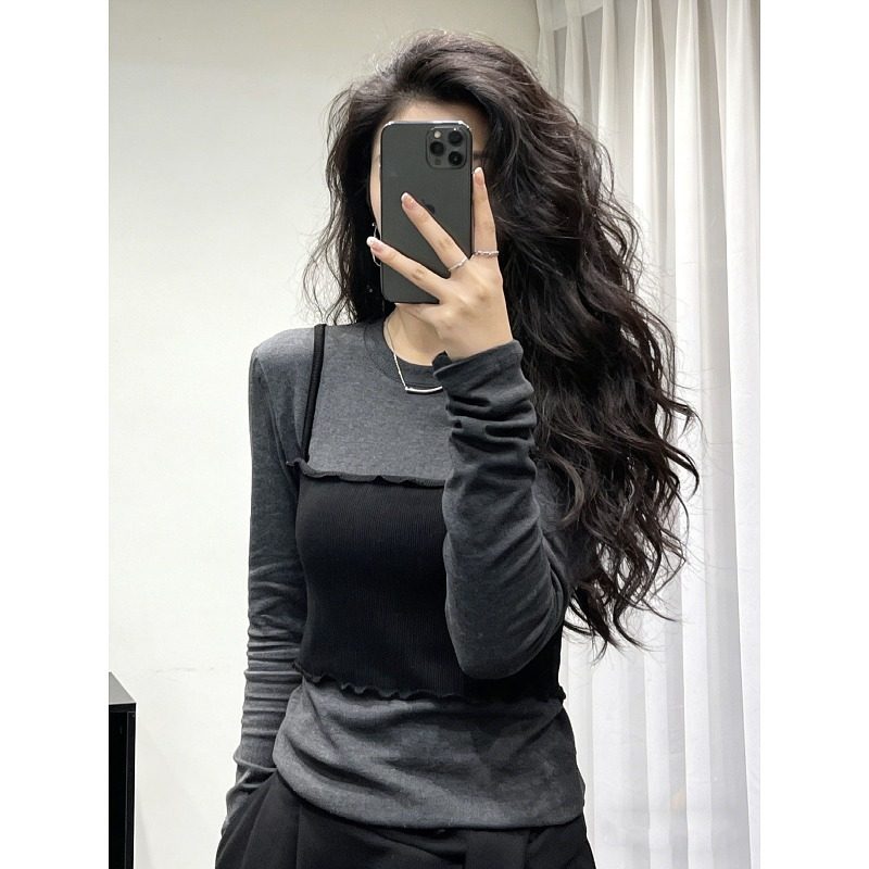 大码时尚气质假两件拼接T恤女春季微胖mm显瘦修身内搭高级感上衣,女装/女士精品,大码内搭,淘宝优惠券,粉丝福利购,淘宝优惠卷