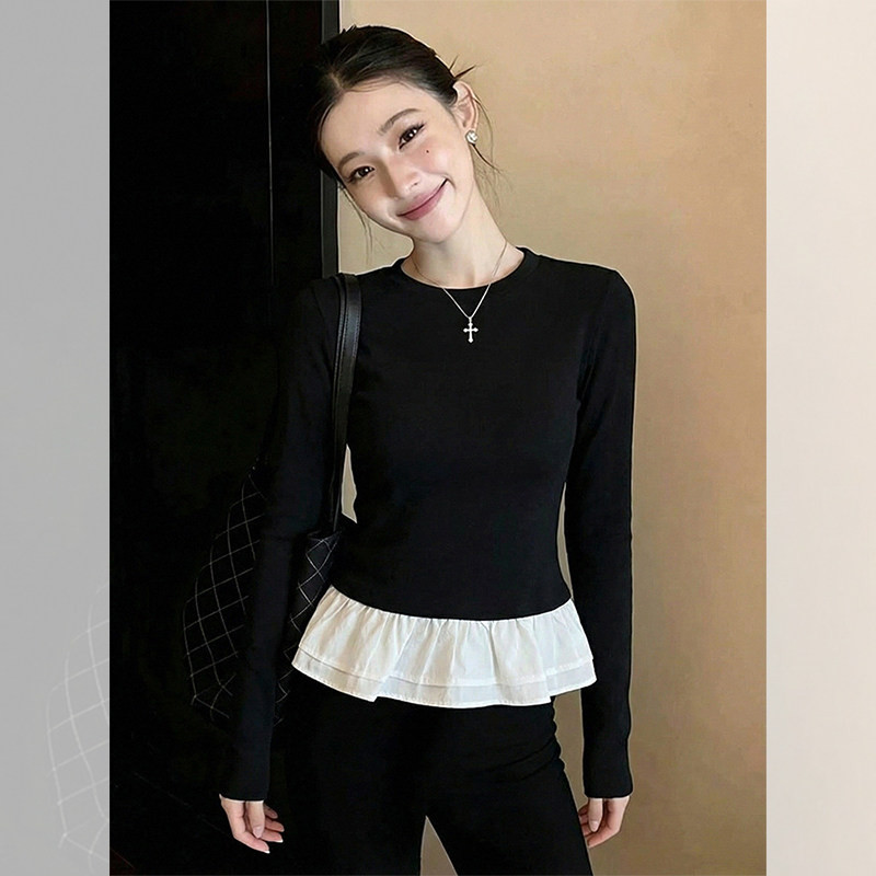 大码胖mm时尚气质荷叶边长袖T恤女秋冬显瘦修身气质绝美内搭上衣,女装/女士精品,大码内搭,淘宝优惠券,粉丝福利购,淘宝优惠卷