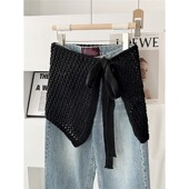 大码 黑色针织屁帘女叠穿半身裙胖mm遮肉显瘦高腰设计感休闲小短裙