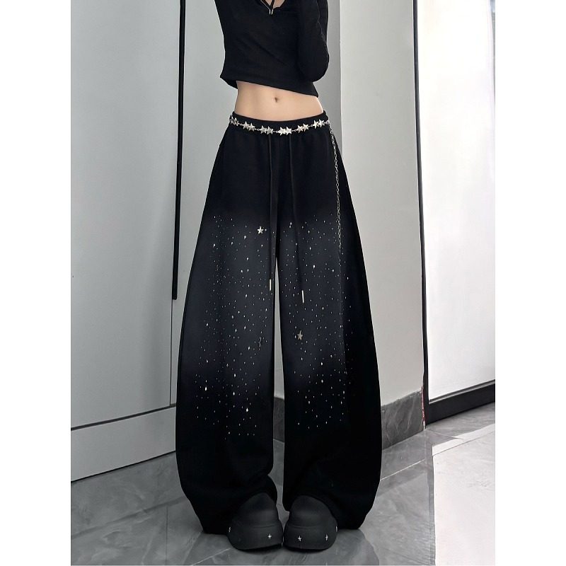 大码胖mm美式复古星星烫钻休闲裤女秋冬季宽松弯刀直筒拖地长裤子,女装/女士精品,大码裤装,淘宝优惠券,粉丝福利购,淘宝优惠卷