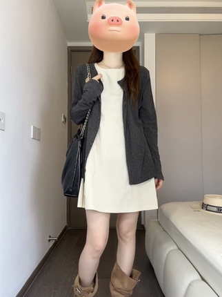 今年流行大码微胖MM穿搭一整套女装长袖针织开衫背心连衣裙两件套
