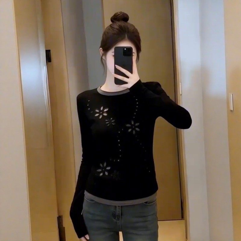 大码胖mm气质假两件镂空长袖T恤女装2026春季新款休闲百搭上衣潮,女装/女士精品,大码内搭,淘宝优惠券,粉丝福利购,淘宝优惠卷