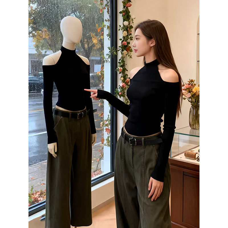 大码胖mm性感挂脖露肩长袖毛织衫女秋冬正反两穿高领显瘦辣妹T恤,女装/女士精品,大码内搭,淘宝优惠券,粉丝福利购,淘宝优惠卷