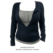 内搭高级感打底衫 大码 上衣 新款 撞色修身 胖mm假两件长袖 T恤女秋季