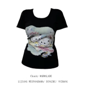 t恤女2026夏季 猫咪印花U领短袖 遮肉显瘦百搭正肩上衣 胖MM美式 大码