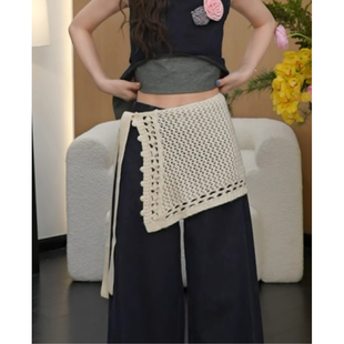 屁帘披肩女秋冬款 大码 胖MM叠穿神助攻镂空立体钩编针织绑带一片式