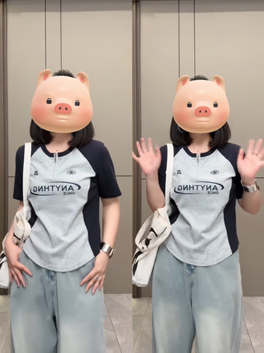 美式复古插肩短袖印花t恤女夏