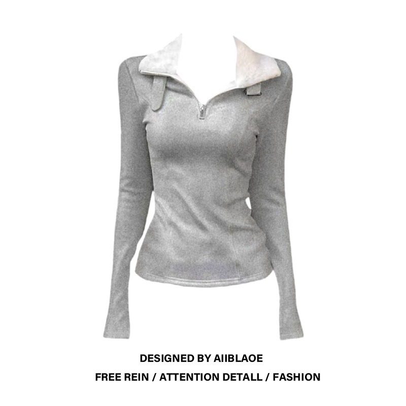 大码美式显瘦修身翻领长袖T恤女秋冬胖mm高级感时尚百搭气质上衣,女装/女士精品,大码内搭,淘宝优惠券,粉丝福利购,淘宝优惠卷