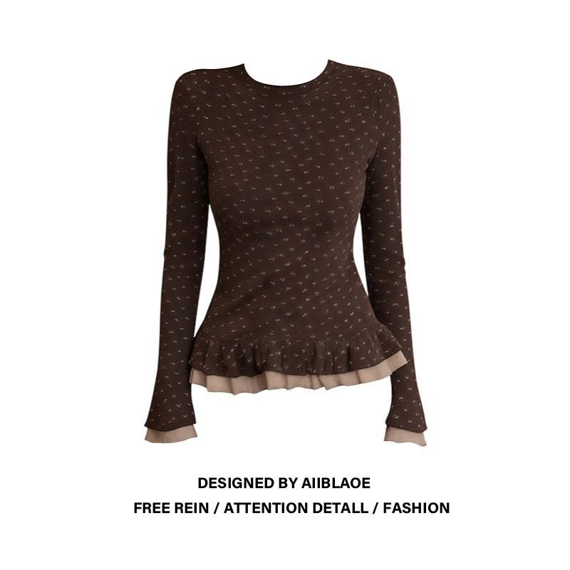 大码胖mm韩系双层花边碎花长袖T恤女秋冬设计感时尚绝美内搭上衣,女装/女士精品,大码内搭,淘宝优惠券,粉丝福利购,淘宝优惠卷
