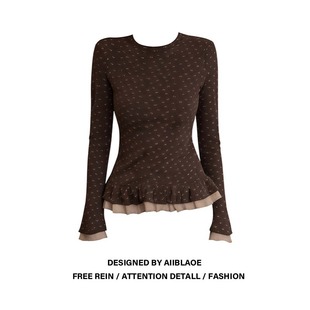 绝美内搭上衣 T恤女秋冬设计感时尚 大码 胖mm韩系双层花边碎花长袖