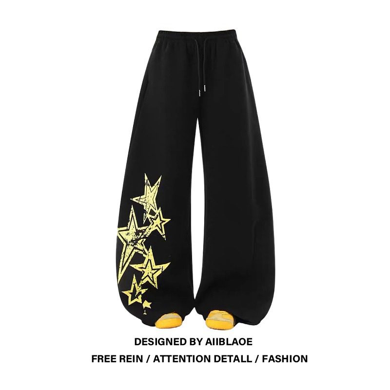大码美式星星印花运动卫裤女秋冬胖mm宽松阔腿显瘦抽绳绝美休闲裤,女装/女士精品,大码裤装,淘宝优惠券,粉丝福利购,淘宝优惠卷