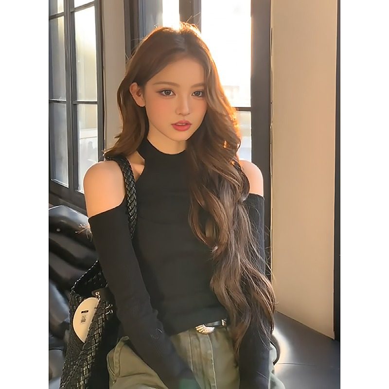 大码纯欲性感露肩半高领针织衫女秋冬正反两穿上衣黑色内搭打底衫,女装/女士精品,大码内搭,淘宝优惠券,粉丝福利购,淘宝优惠卷