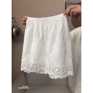 韩系白色半身裙女大码胖妹妹蕾丝刺绣防走光屁帘今年流行爆款裙子