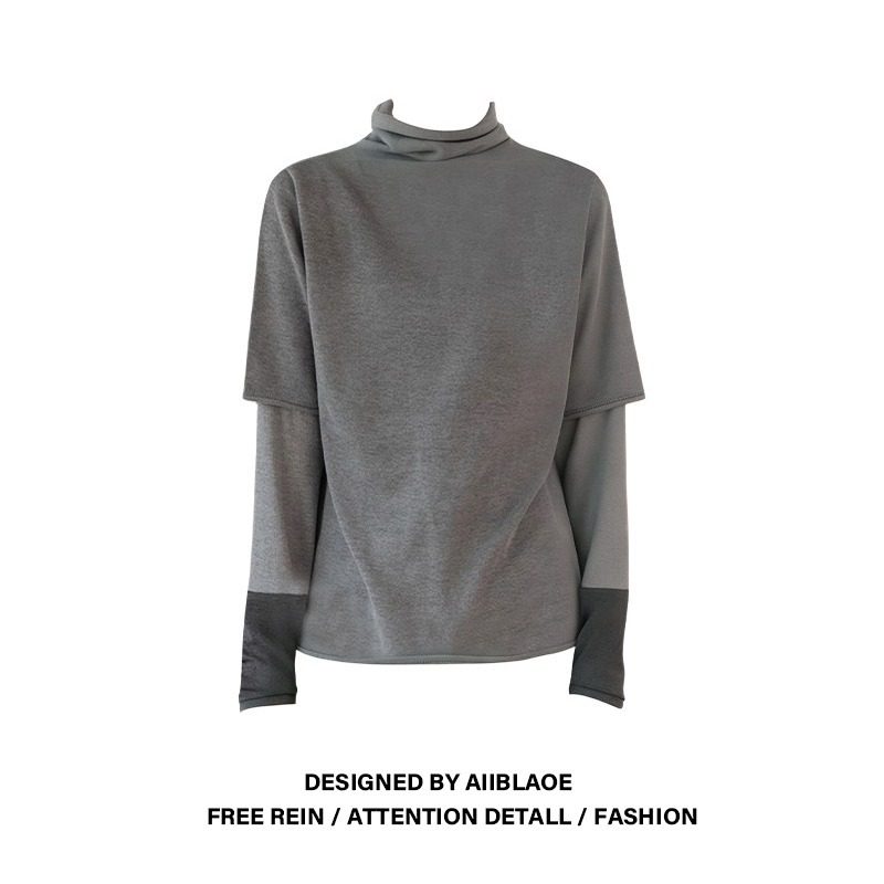 大码胖mm假两件半高领气质长袖T恤女秋冬慵懒风宽松显瘦拼接上衣,女装/女士精品,大码内搭,淘宝优惠券,粉丝福利购,淘宝优惠卷