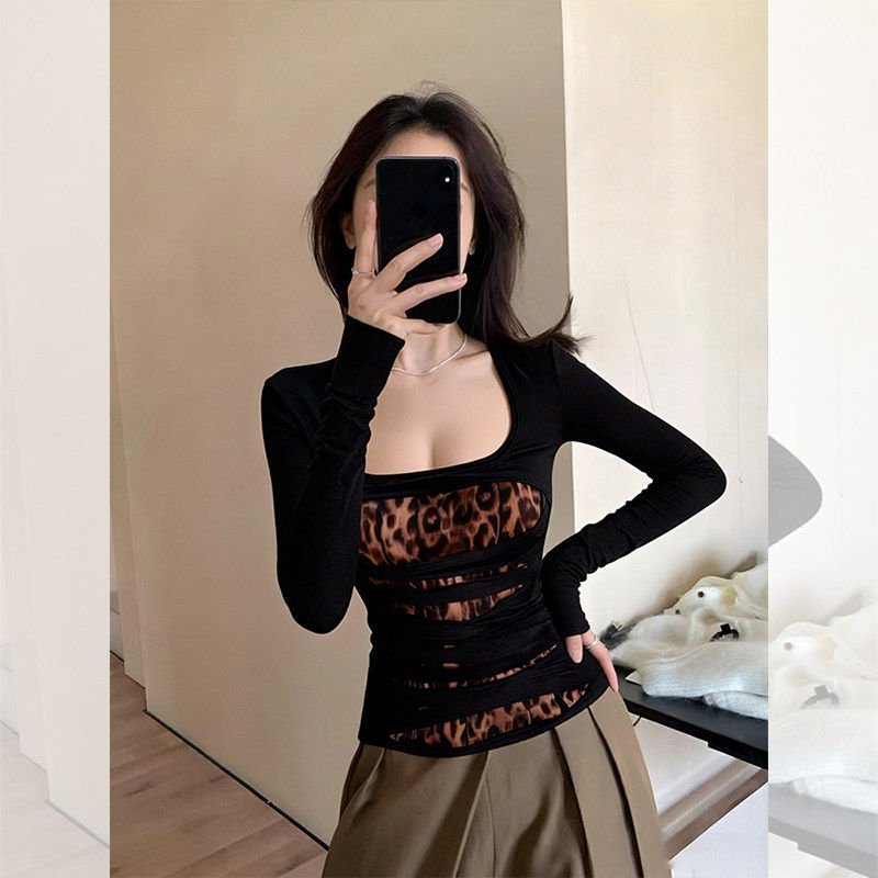 大码胖mm大领口豹纹假两件内搭打底衫上衣女秋冬漂亮修身长袖t恤,女装/女士精品,大码内搭,淘宝优惠券,粉丝福利购,淘宝优惠卷