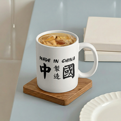 MadeInChina中国制造书法字陶瓷马克杯半亚光杯身350毫升水杯