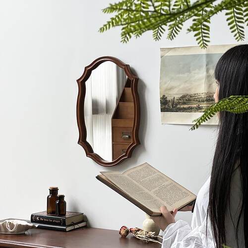 高级感卧室餐厅装饰镜实木化妆镜