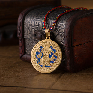 结缘密宗蓝药师佛吊坠钛钢佛牌挂件心咒真言准提镜咒轮保平安饰品