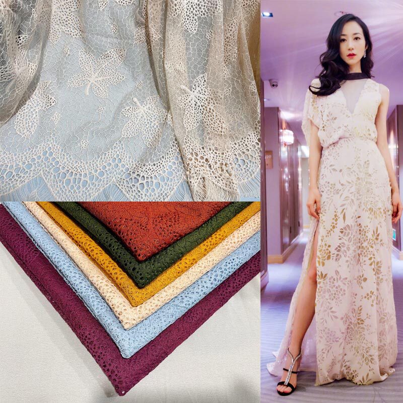 新款压纱枫叶蕾丝布料服装面料绣花立体睫毛蕾丝布料全国包邮