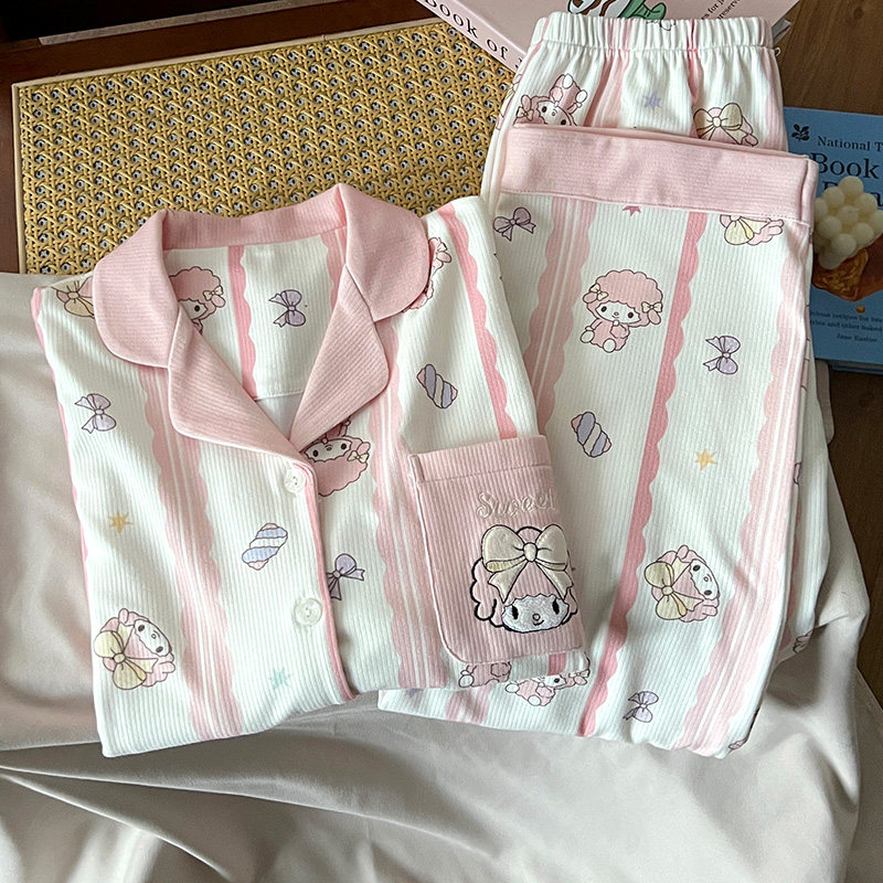 粉色美乐蒂德绒睡衣女秋冬季加绒加厚保暖卡通可爱家居服套装新款