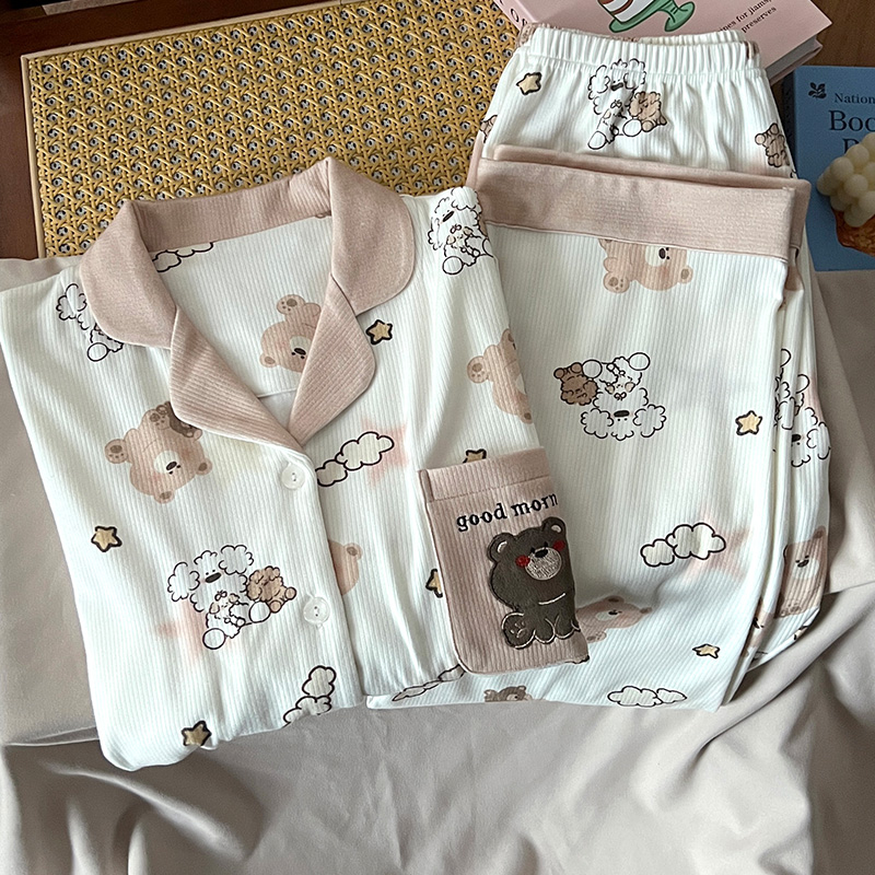 德绒睡衣女生秋冬季2025新款加厚开衫长袖保暖卡通小熊家居服套装