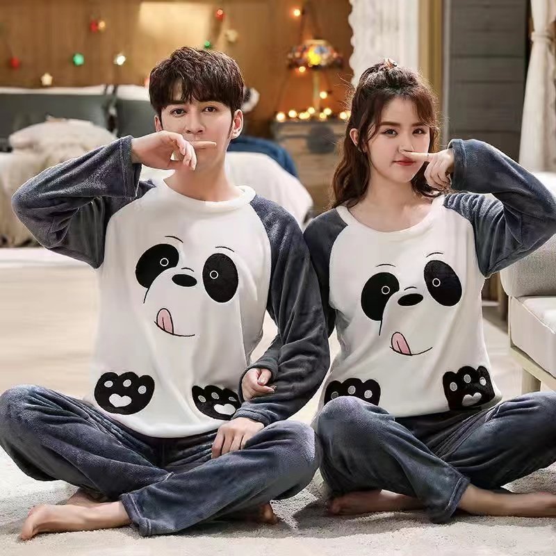 情侣睡衣冬季加绒加厚珊瑚绒秋冬款女士卡通男士法兰绒家居服套装