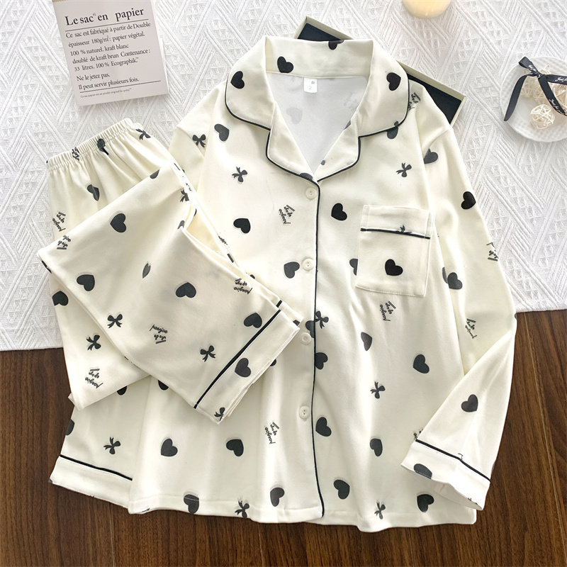 开衫睡衣少女生2025新款秋冬季德绒简约爱心宽松家居服套装可外穿