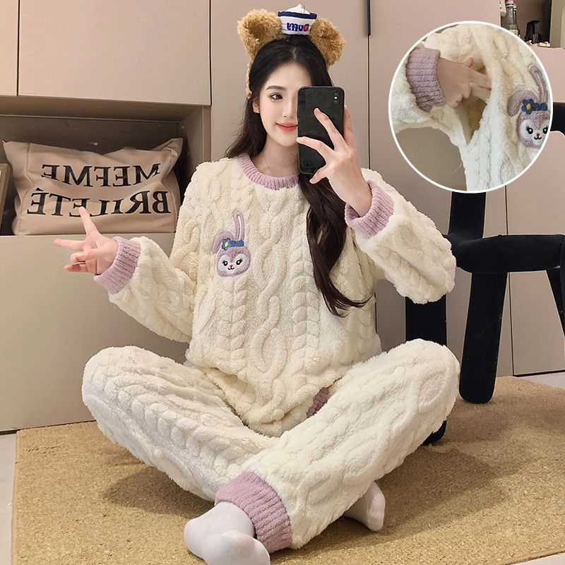 月子服睡衣女秋冬季孕妇珊瑚绒产后哺乳喂奶住院法兰绒家居服套装