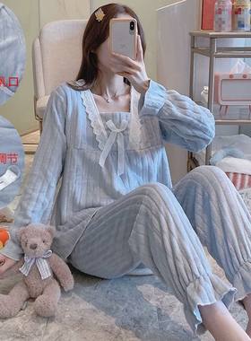 孕妇睡衣秋冬季加绒加厚珊瑚绒可调节怀孕期产后哺乳月子服可外穿