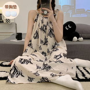 甜美印染学生睡裙女夏季 2025新款 吊带云朵棉带胸垫背心睡衣家居服