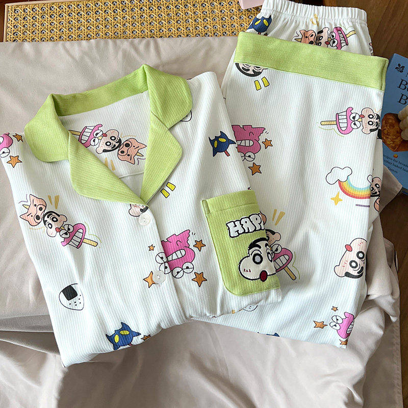 蜡笔小新睡衣女款德绒秋冬季加厚长袖春秋保暖卡通学生家居服套装