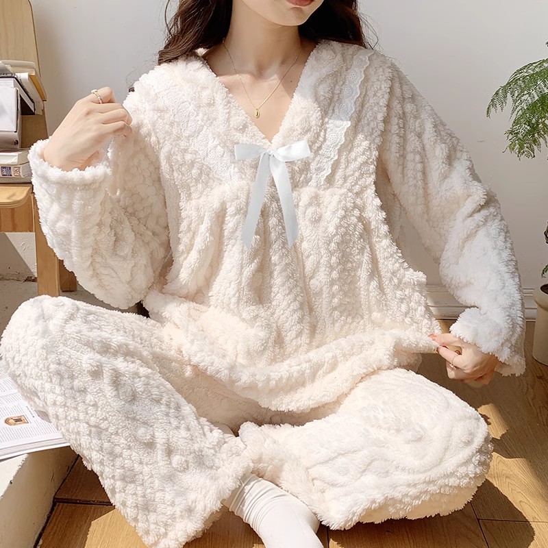 产妇秋冬季喂奶大码加厚哺乳睡衣
