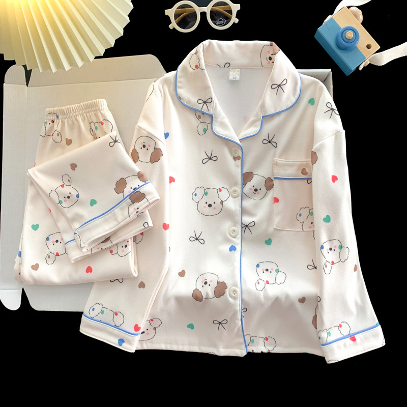 爱心小狗开衫睡衣少女秋冬季2025新款加厚德绒保暖女孩学生家居服