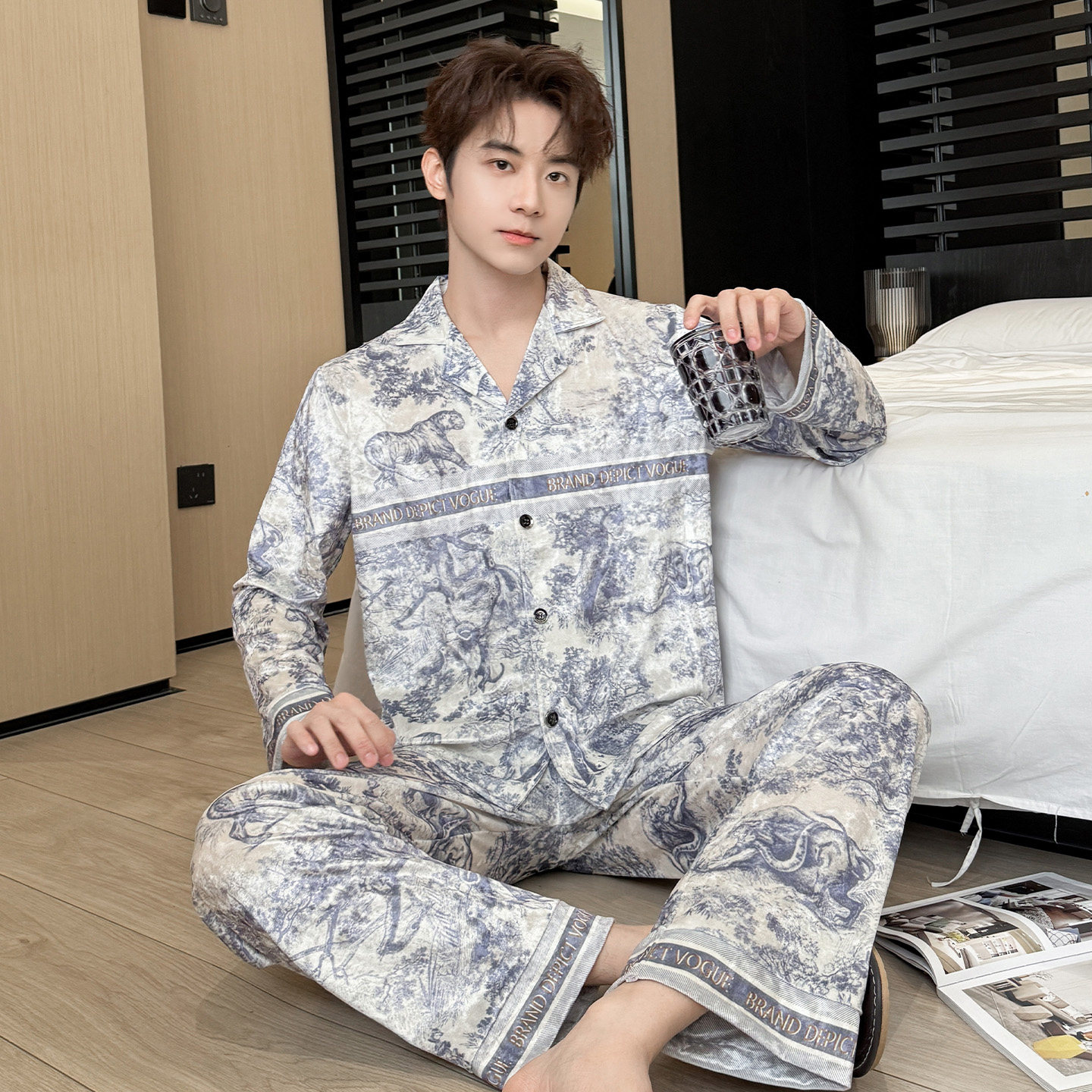 2025新款睡衣男士春秋冬季金丝绒长袖长裤保暖大码宽松家居服套装